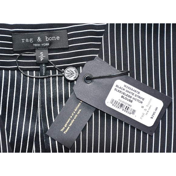 RAG & BONE NWT VICTOR SLEEVELESS 100% SILK BLACK WHITE STRIP BLOUSE. SIZE S - Picture 13 of 14